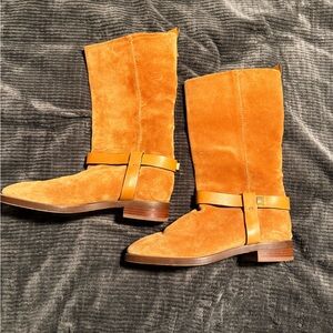 Stuart Weitzman Orange Suede Heeled Boots